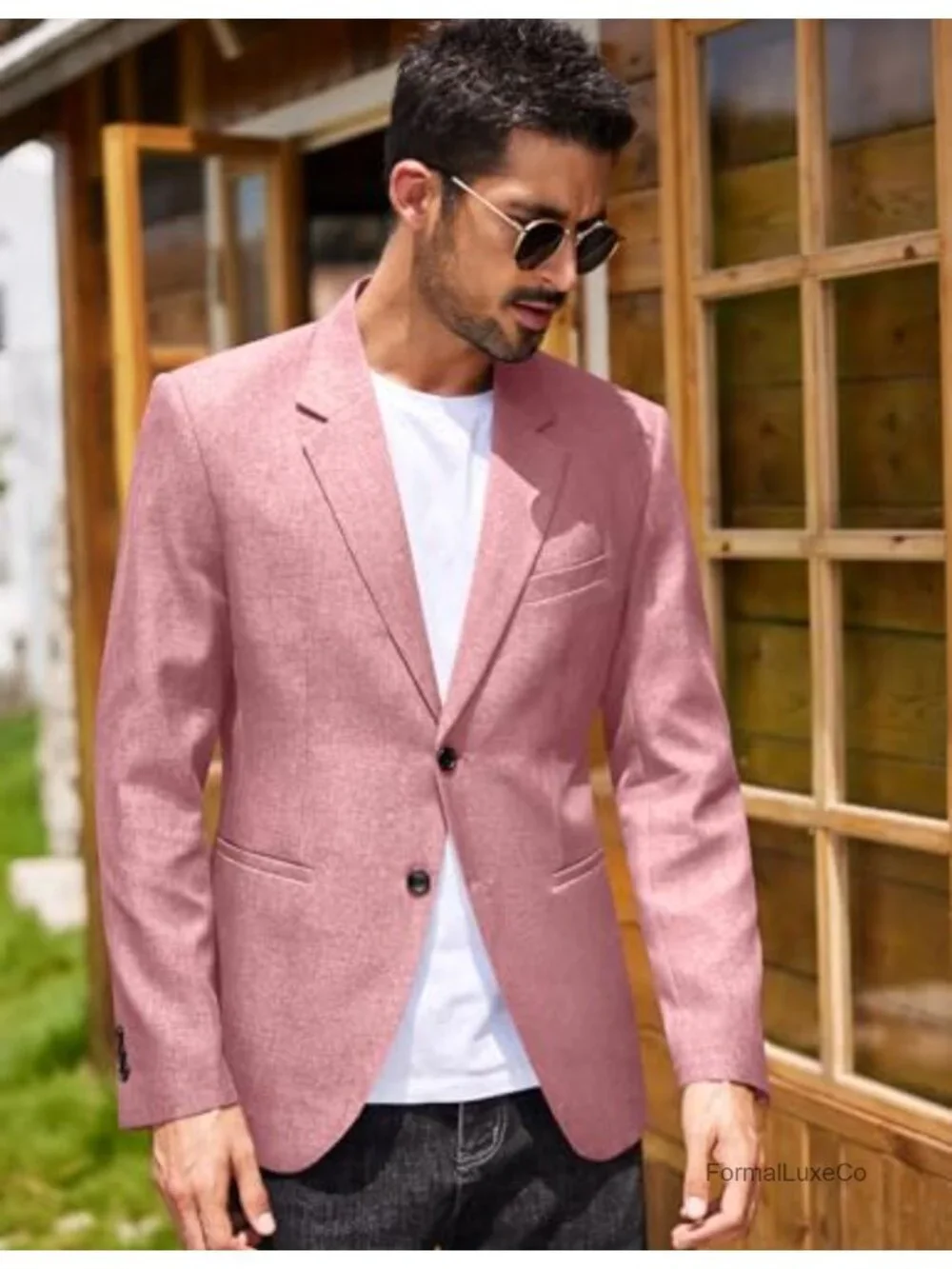 Men's Casual Blazer Two Button Sport Coat Lightweight Suit Jacket Linen Texture